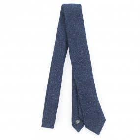 Cravatta Uomo Stampa di Seta Blu con Fantasia Verde Bianco Panna 3947